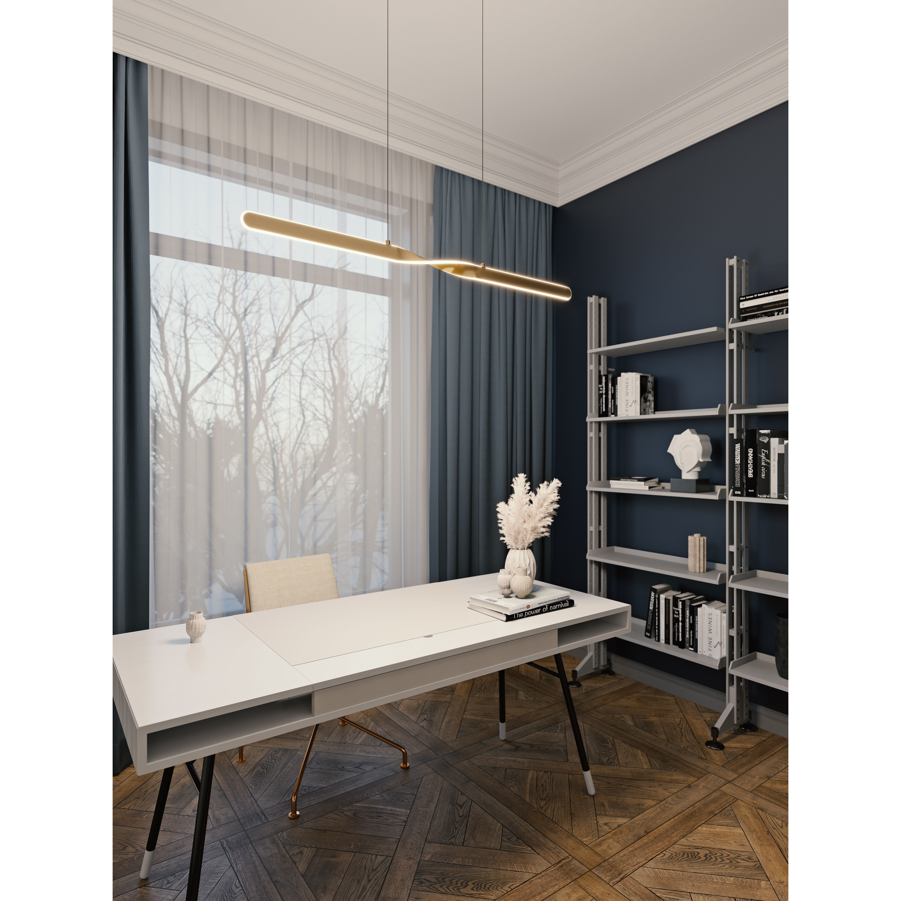 Twist 2 Light 48 inch Satin Brass Linear Pendant Ceiling Light