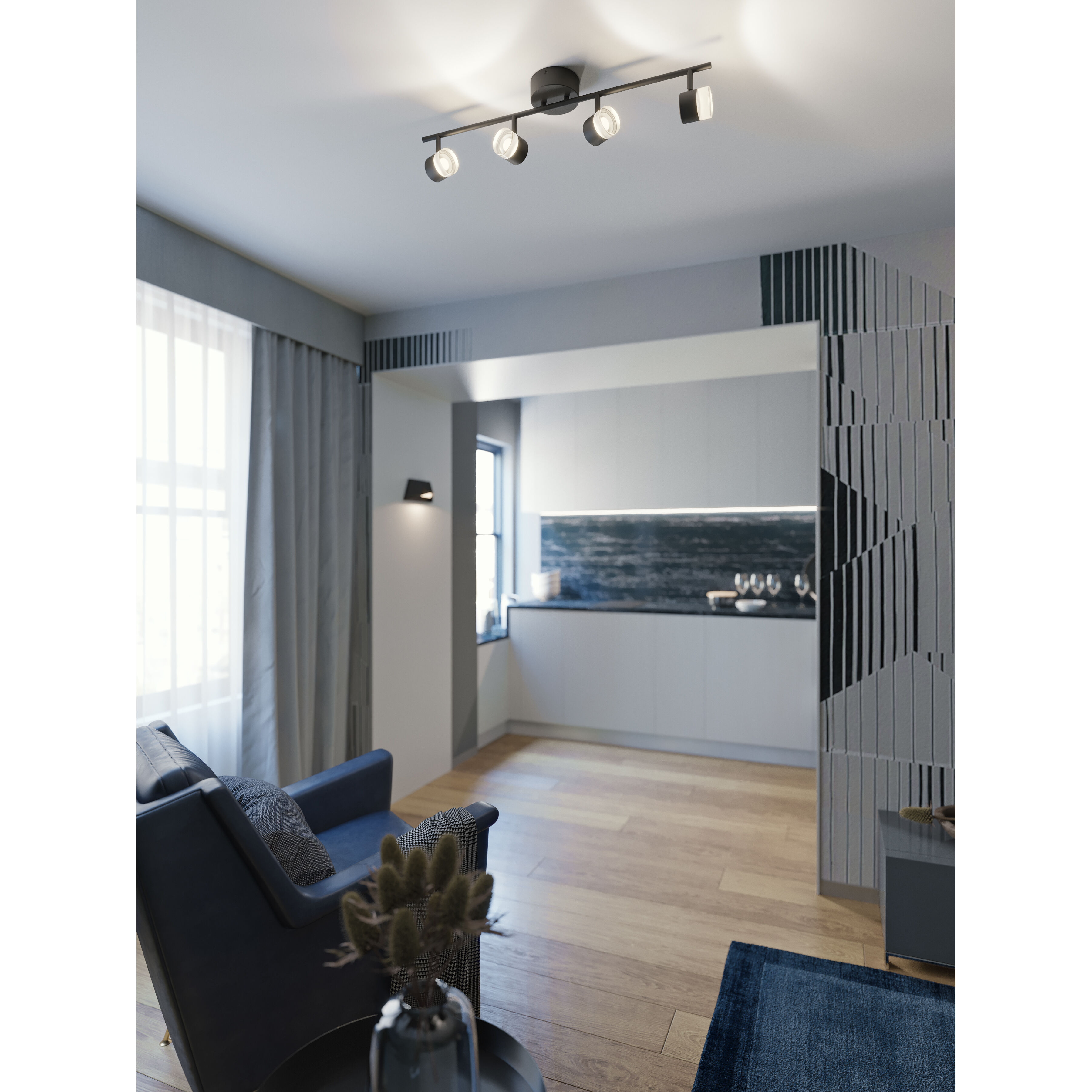 Gregor 4 Light 120 Black Fixed Rail Ceiling Light