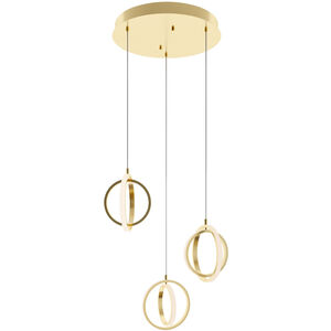 Lock 3 Light 23.37 inch Satin Brass Pendant Ceiling Light