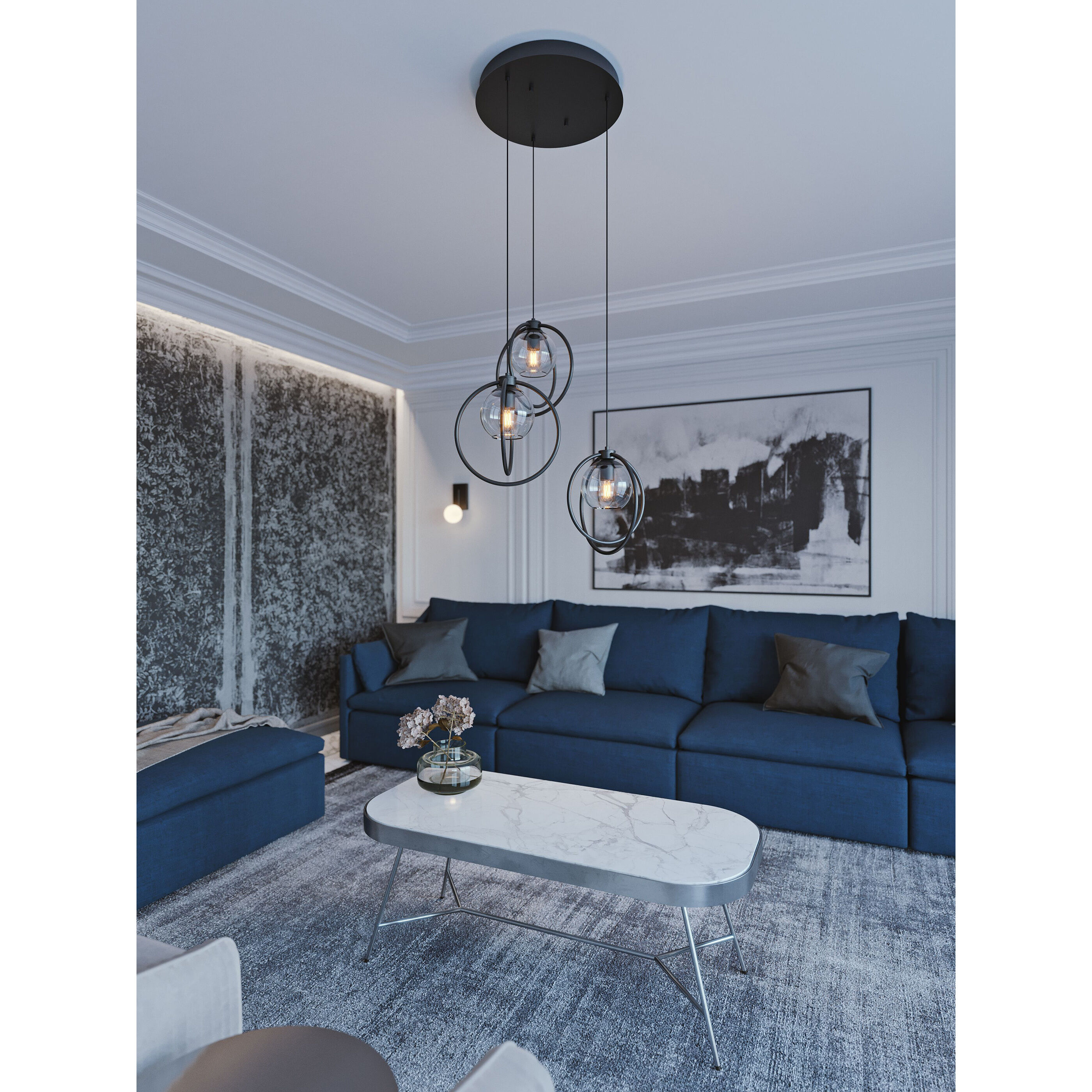 Jamie 3 Light 26.45 inch Satin Brass Mini Pendant Ceiling Light