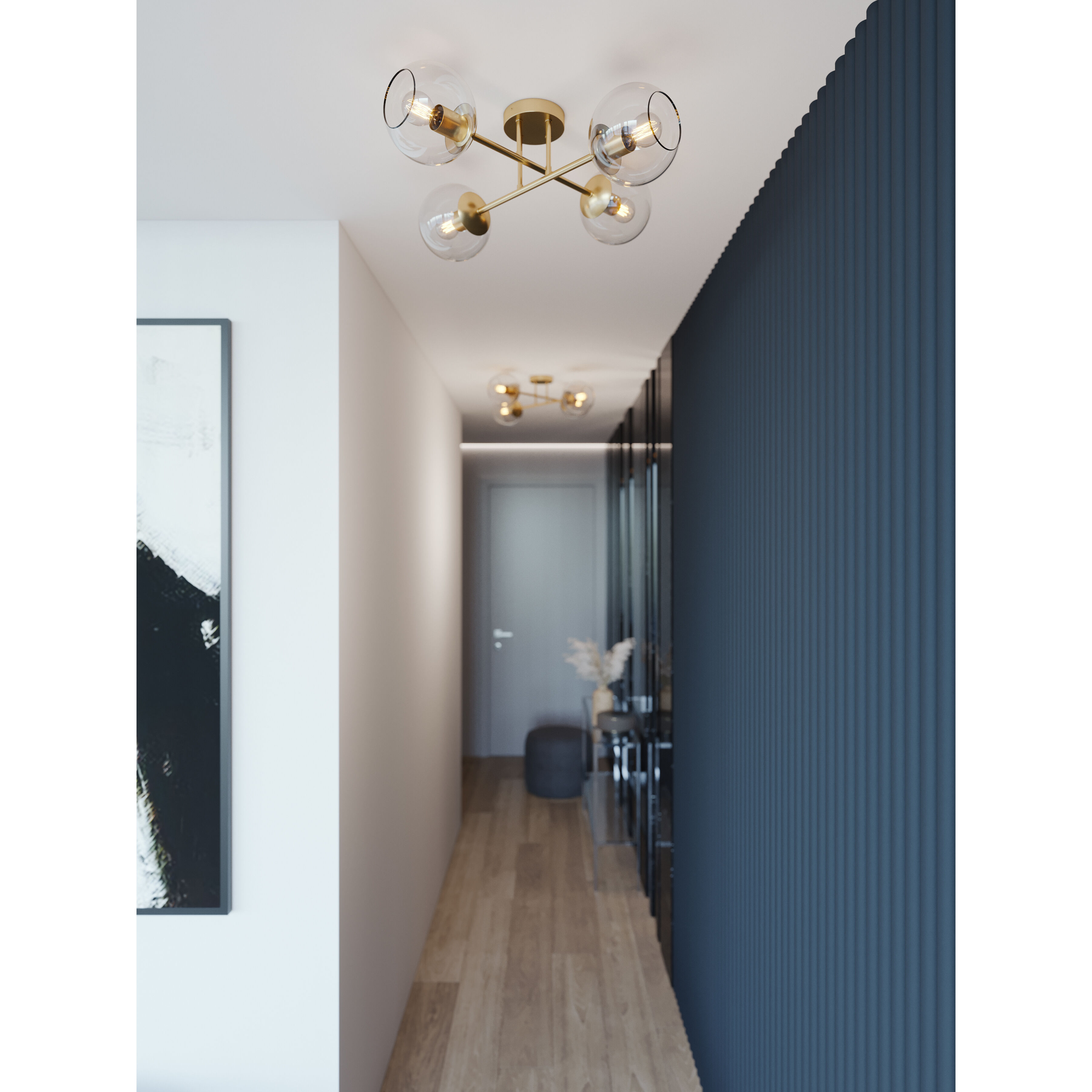 Jamie 4 Light 25 inch Satin Brass Semi-Flush Mount Ceiling Light