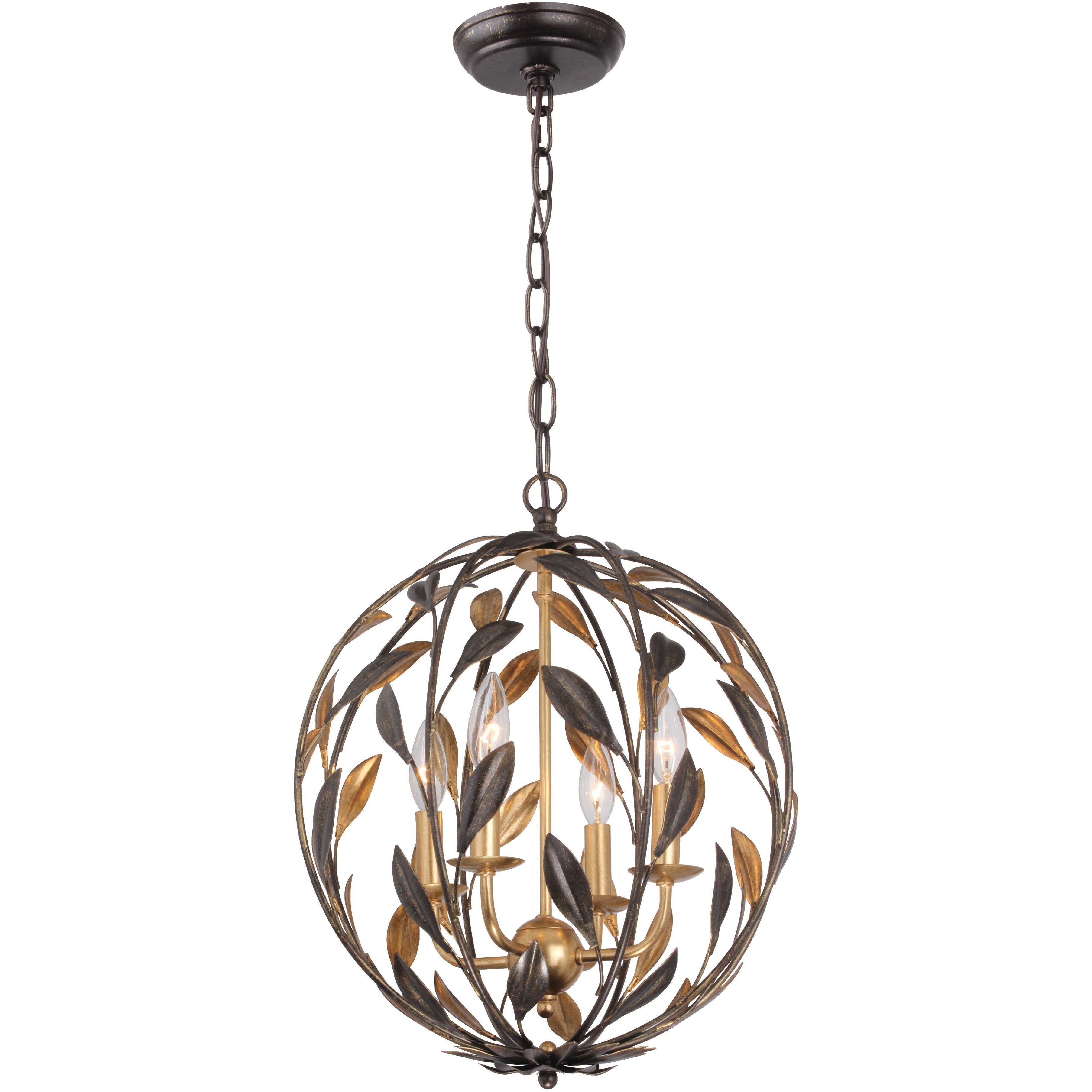Broche 4 Light 16 inch English Bronze and Antique Gold Mini Chandelier Ceiling Light