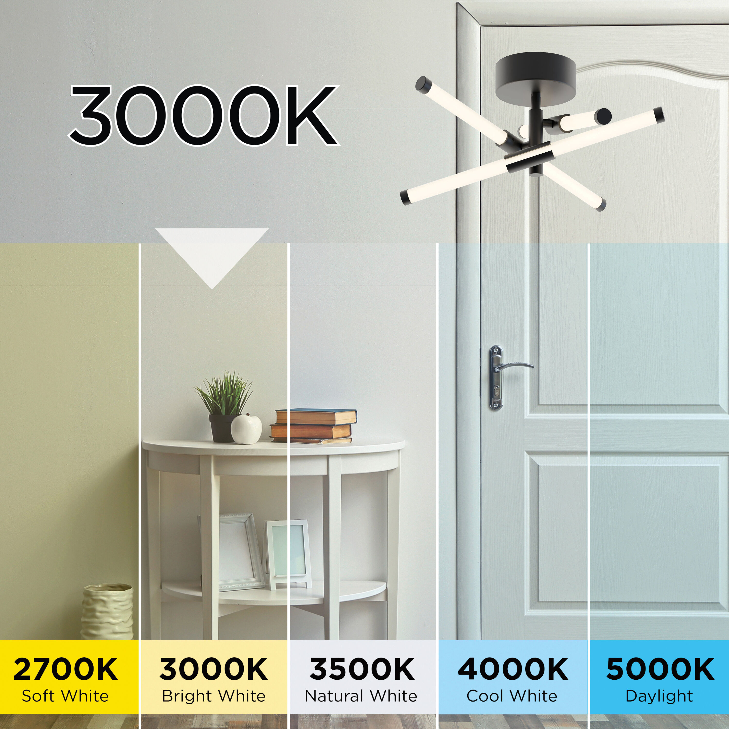 Rusnak 3 Light 15.5 inch Black Semi-Flush Mount Ceiling Light