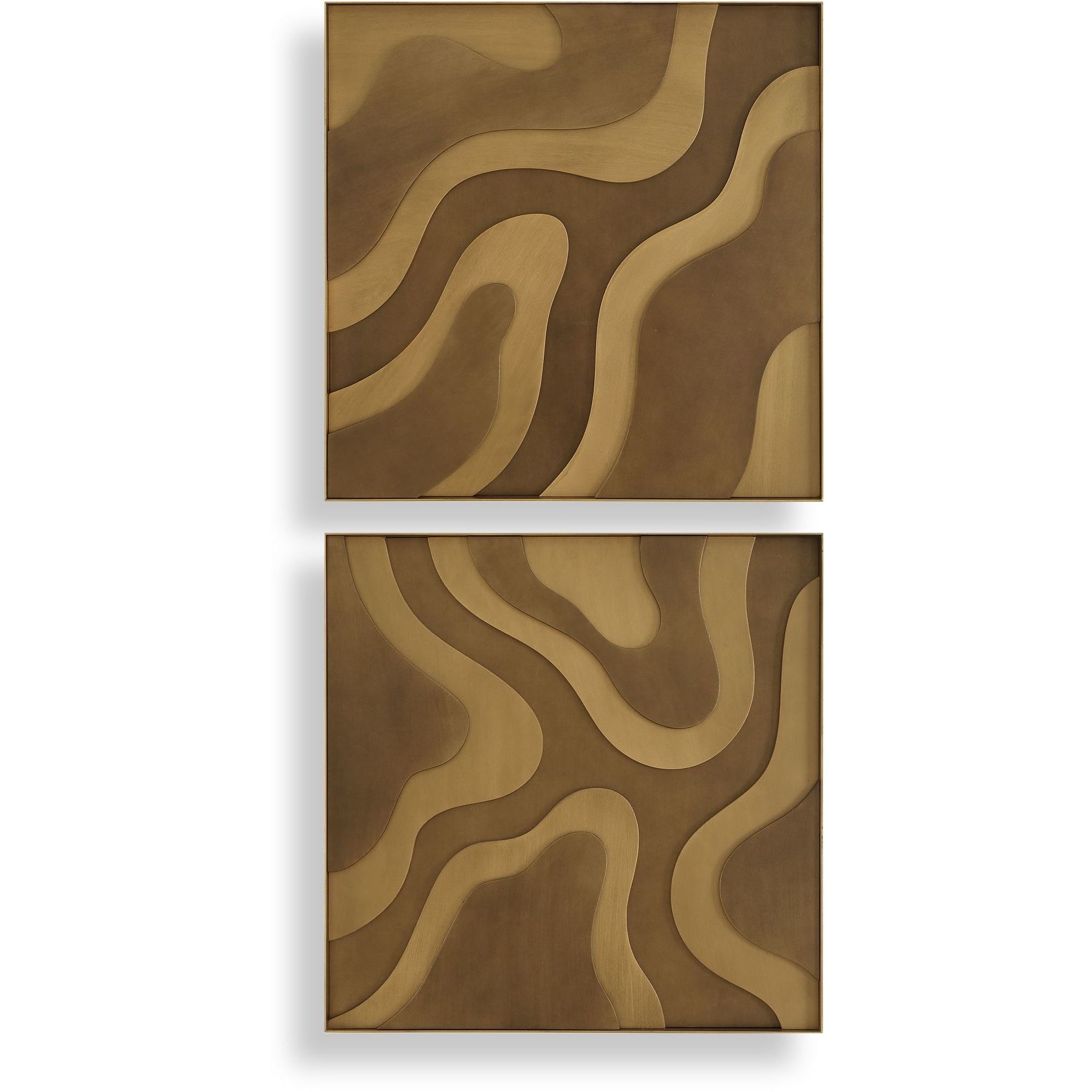 Golden Terrain Antique Gold and Bronze with Antique Brass Wooden Wall Decor, Set of 2