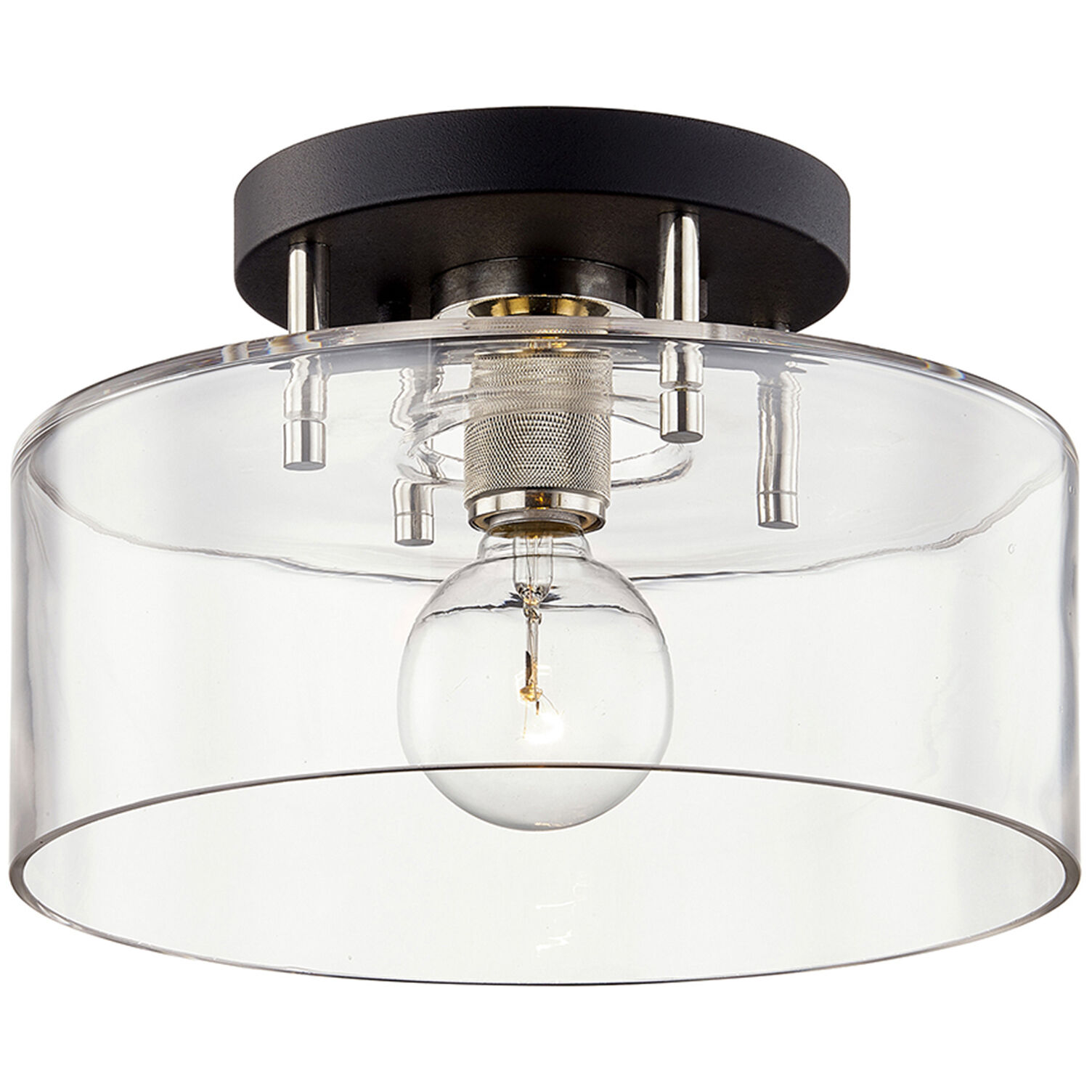 Bergamot Station 1 Light 12.25 inch Textured Black and Polished Nickel Semi Flush Ceiling Light
