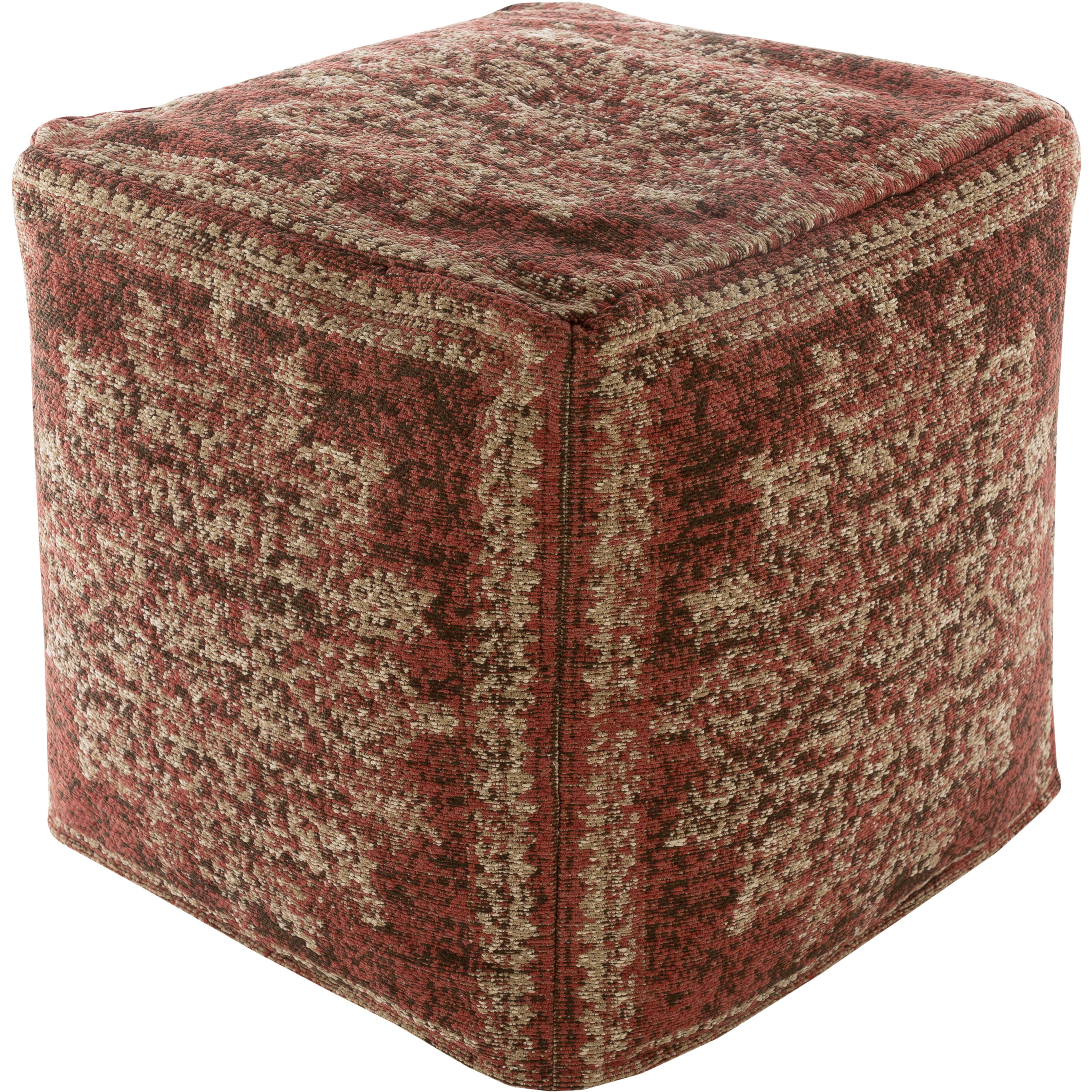 Lendon 18 inch Red Pouf, Cube