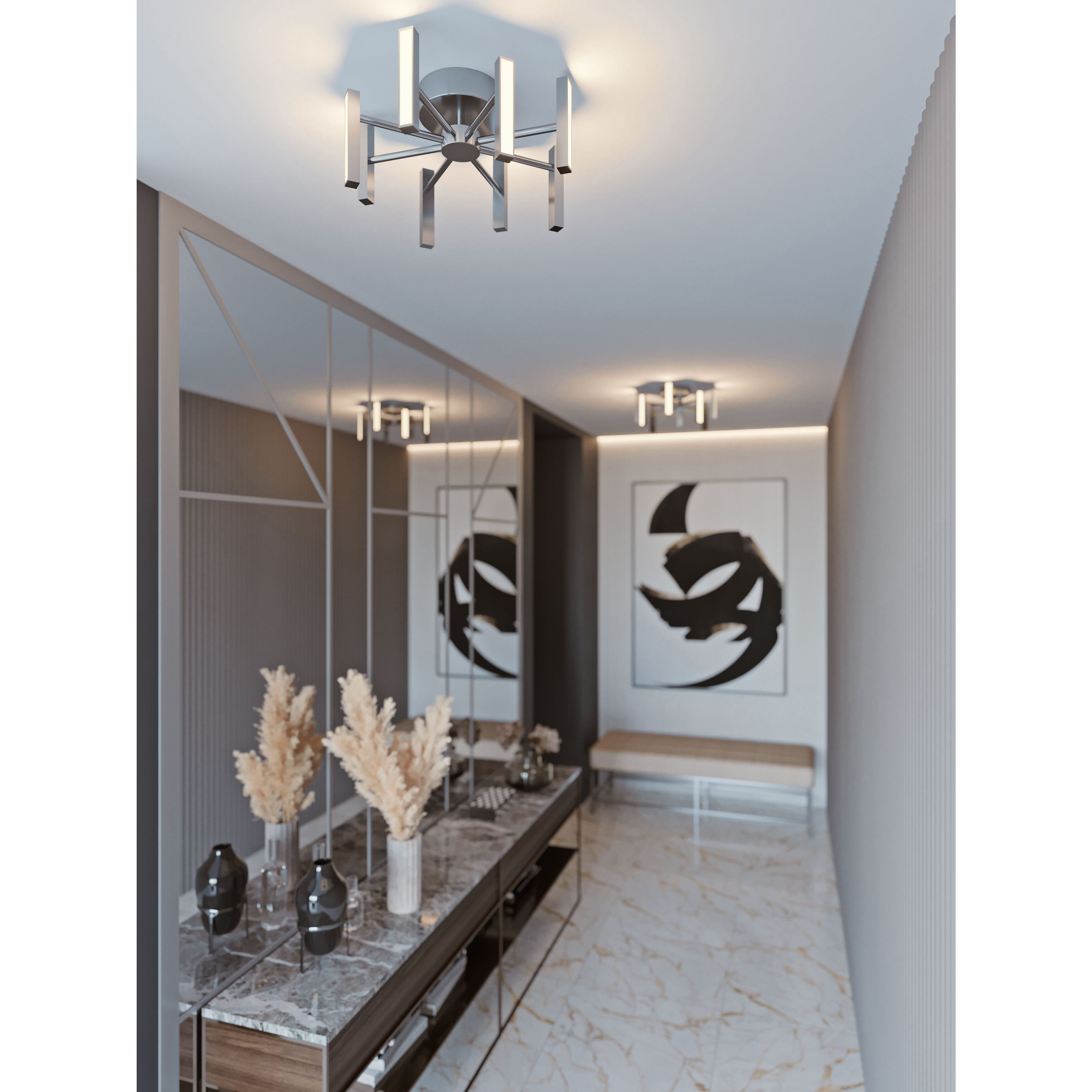 Indra 7 Light 16 inch Satin Nickel Semi-Flush Mount Ceiling Light