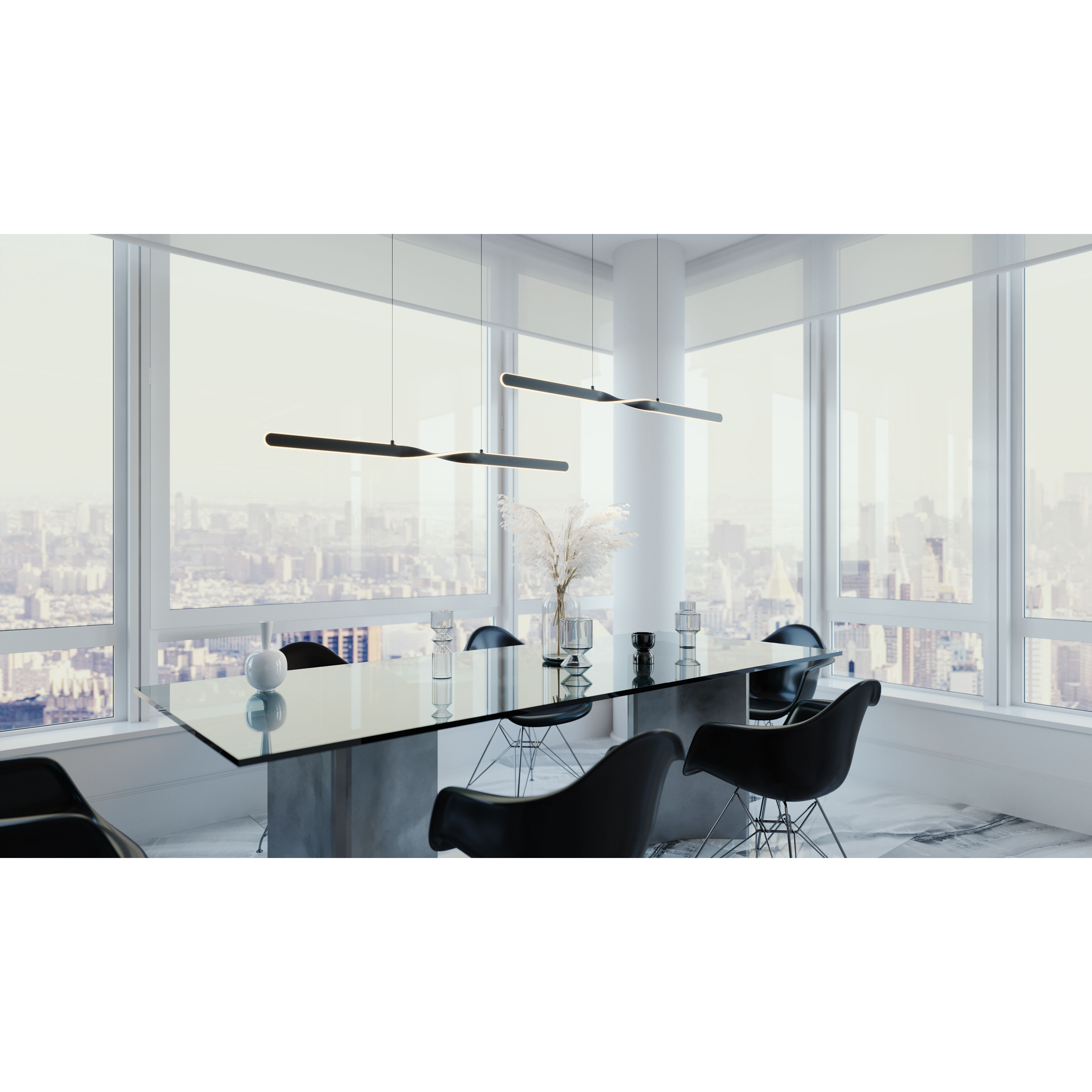 Twist 2 Light 47.6 inch Black Linear Pendant Ceiling Light