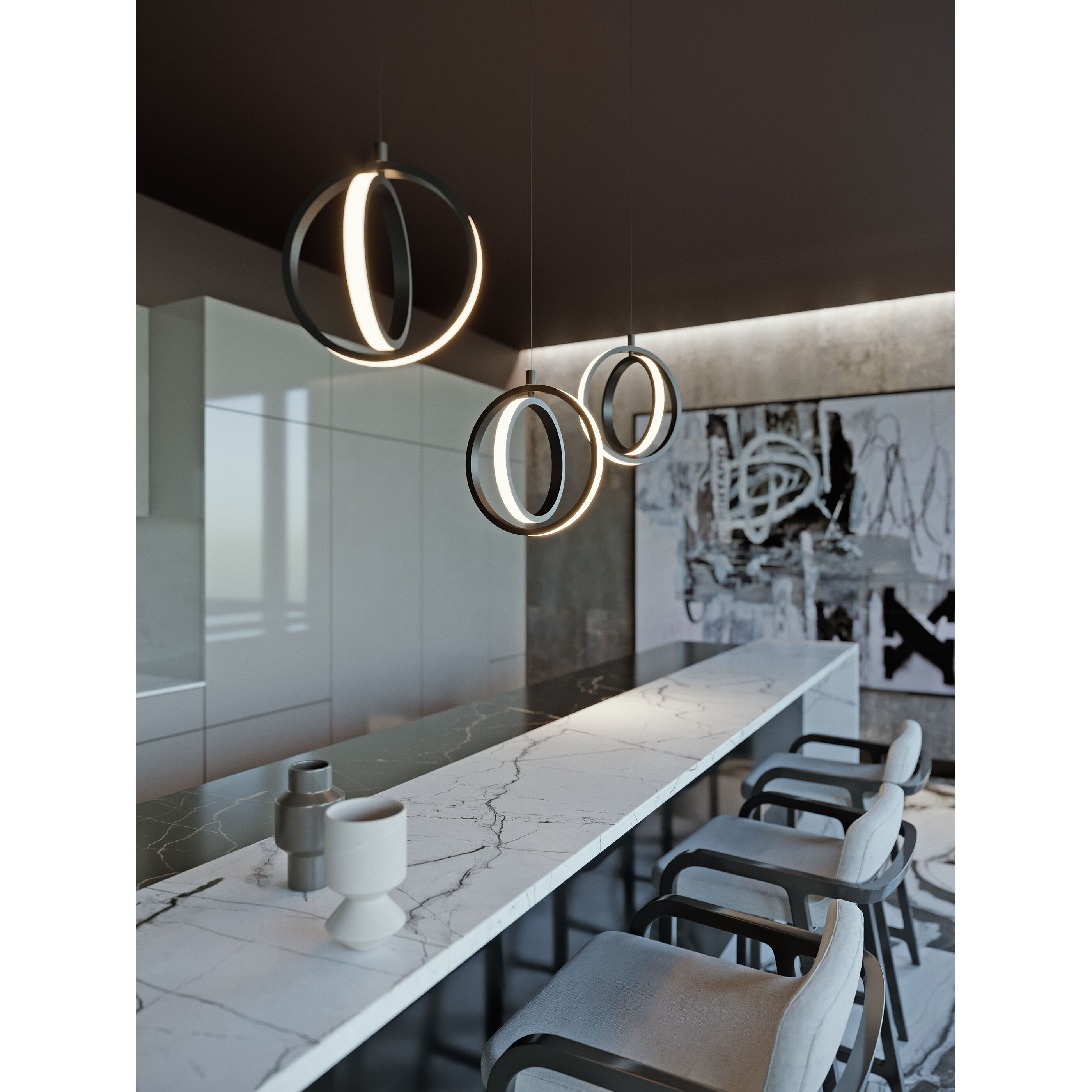 Lock 3 Light 9 inch Satin Brass Linear Pendant Ceiling Light