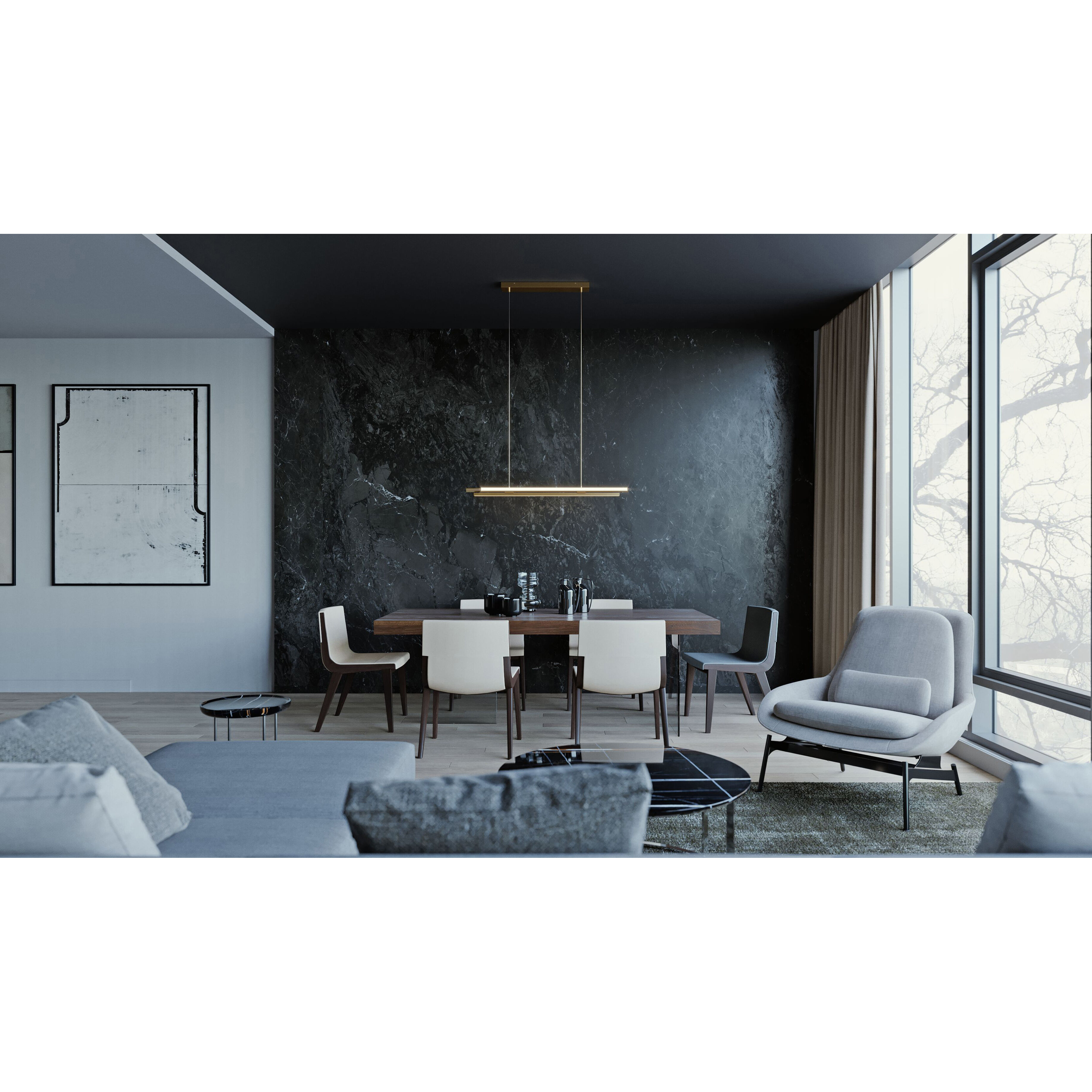 Indra 3 Light 44.13 inch Satin Brass Linear Pendant Ceiling Light