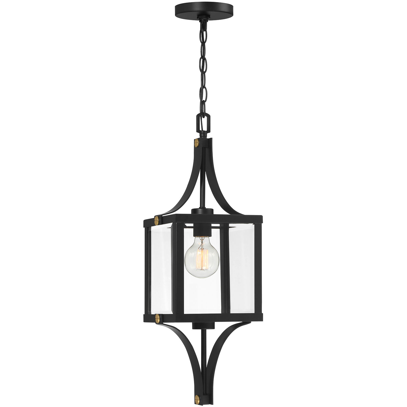 Raeburn 1 Light 8.5 inch Matte Black with Burnished Brass Accents Outdoor Hanging Lantern