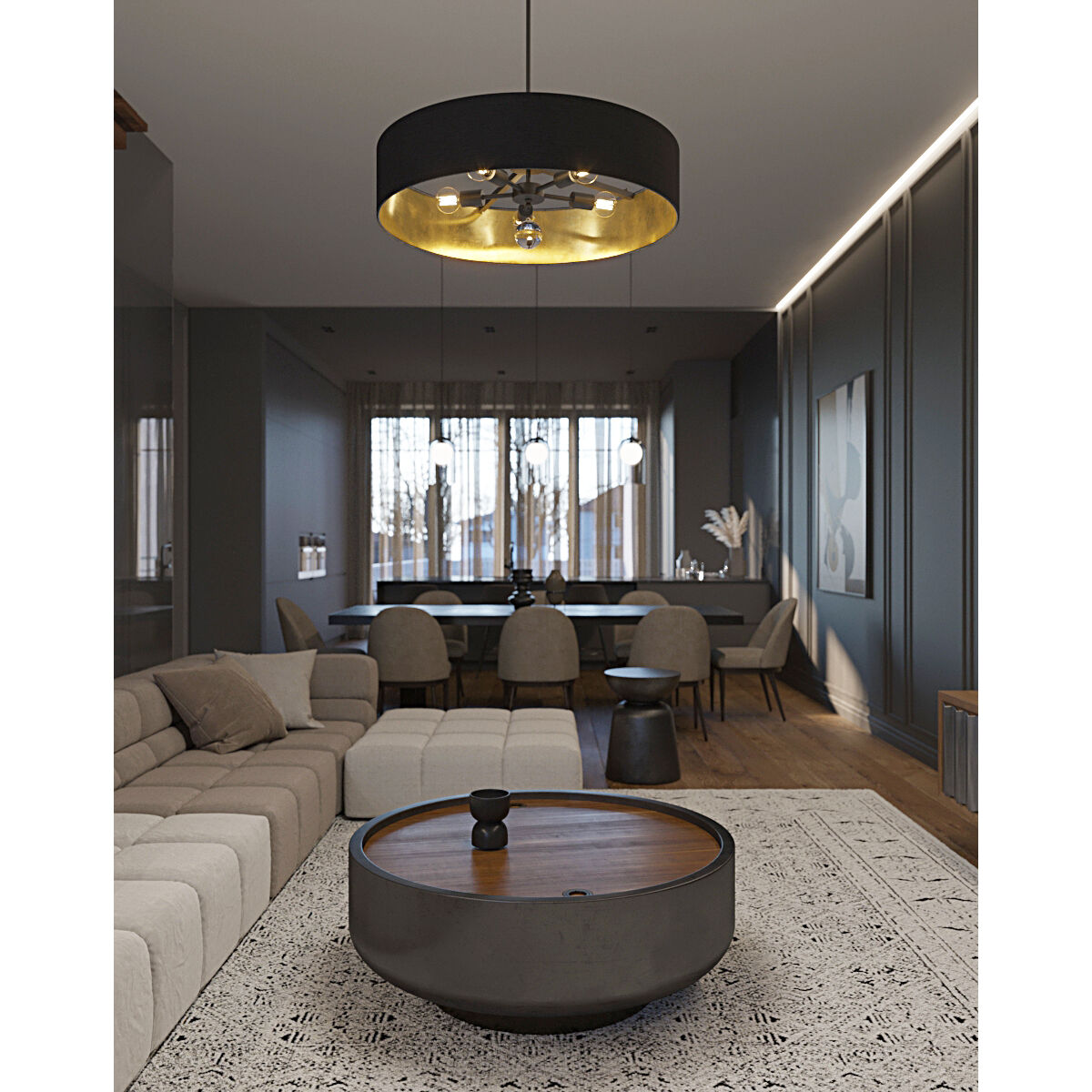 Celine 5 Light 30 inch Black Pendant Ceiling Light, Dual Mount