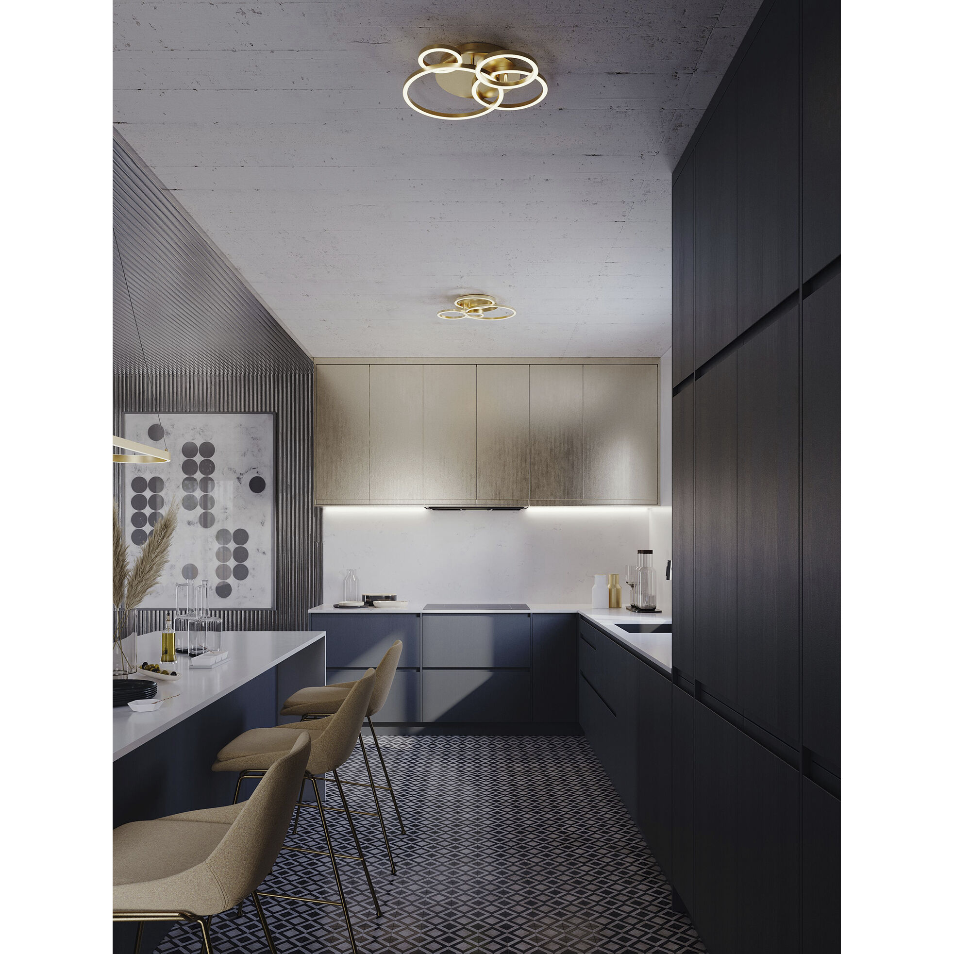 Orbit LED 24 inch Light Antique Brass Semi-Flush Mount Ceiling Light