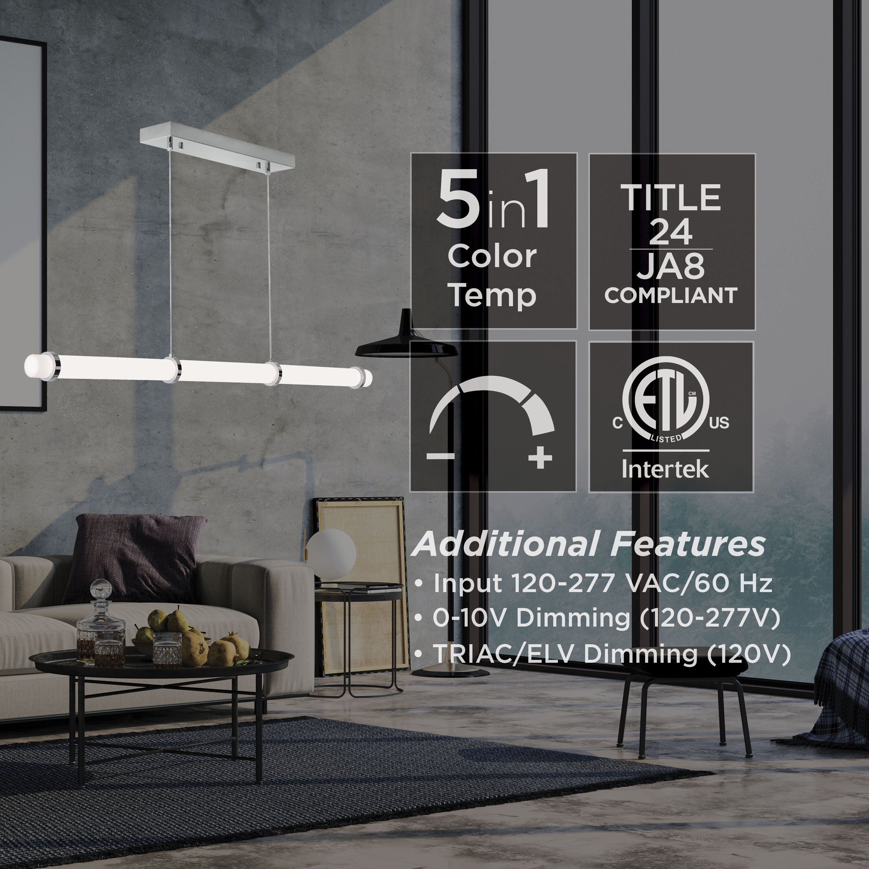 Miami LED 48 inch Polished Chrome Linear Pendant Ceiling Light