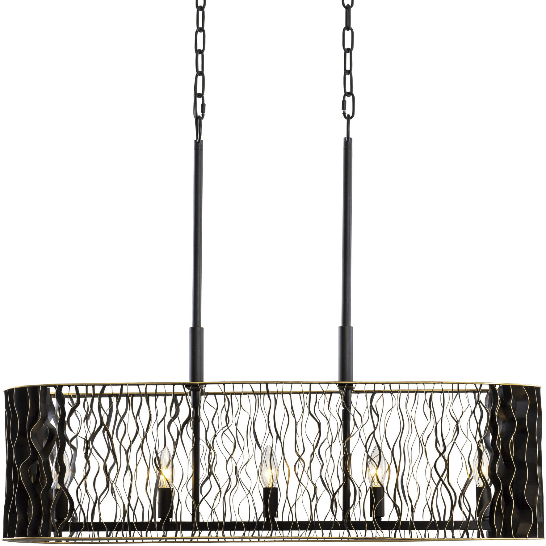 Estela 5 Light 36 inch Matte Black and French Gold Linear Pendant Ceiling Light, Smithsonian Collaboration