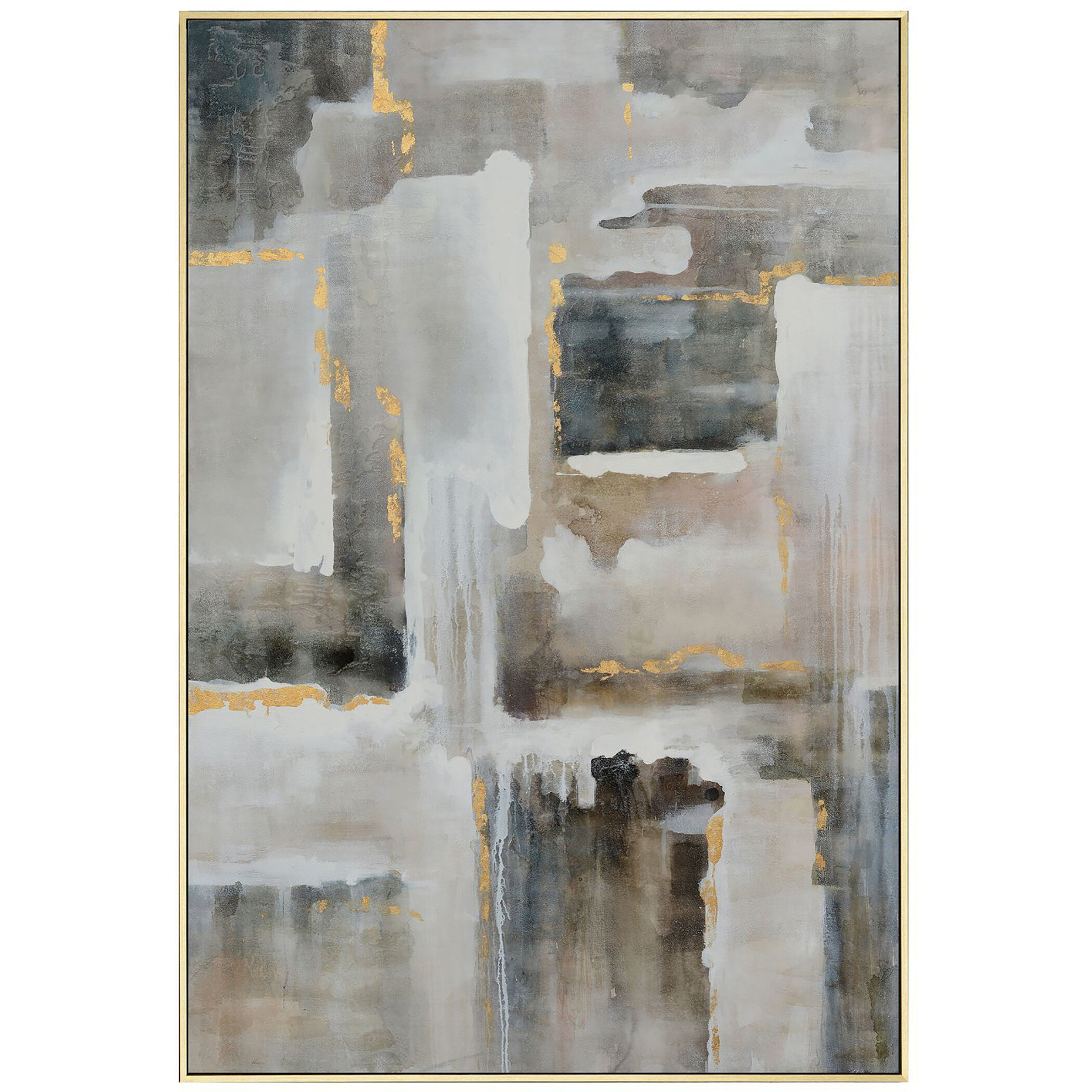 Leon White and Gray and Smokey Grey Multi-color with Gold Foil and Acrylic Accents Wall Art