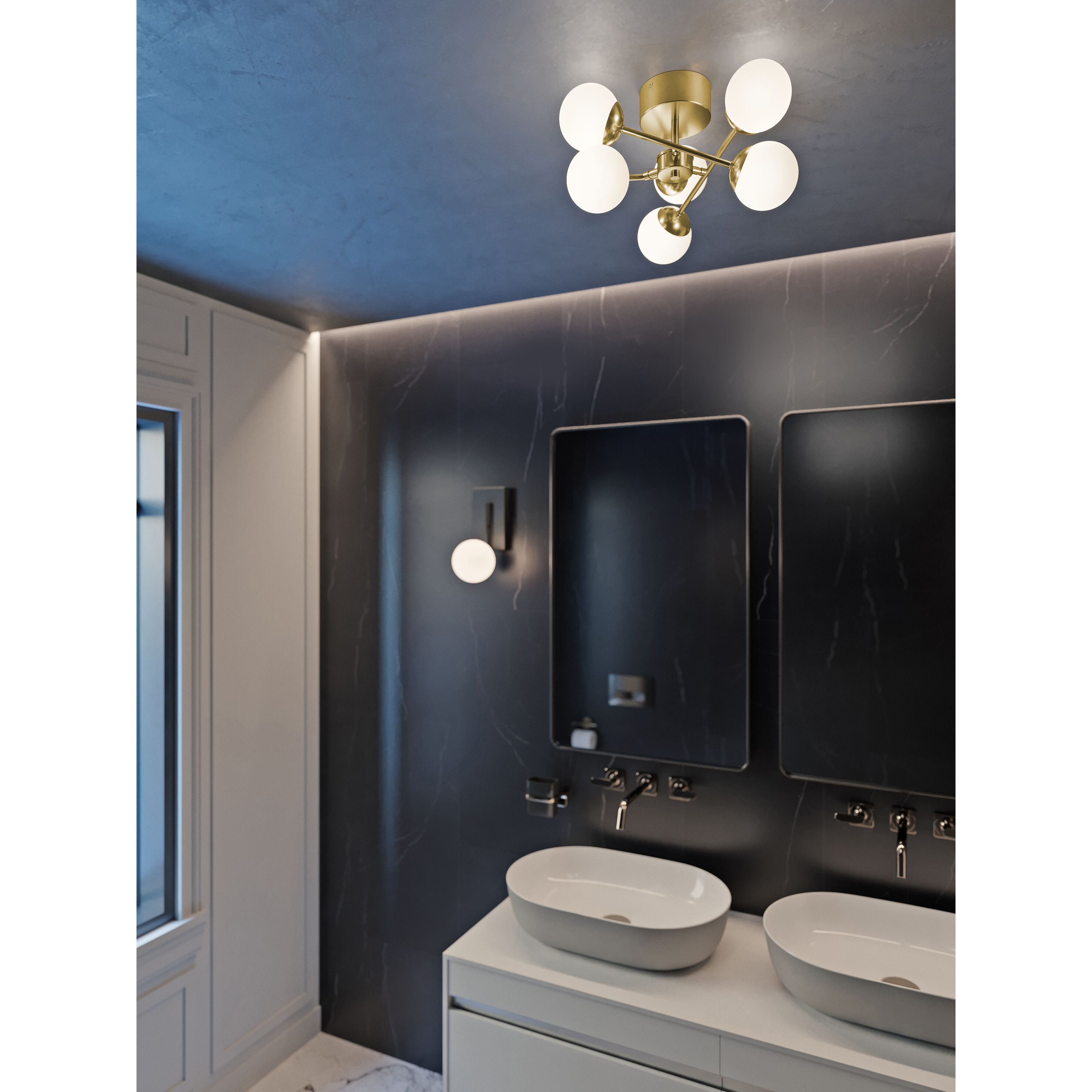 Pearl 5 Light 15.86 inch Satin Brass Semi-Flush Mount Ceiling Light