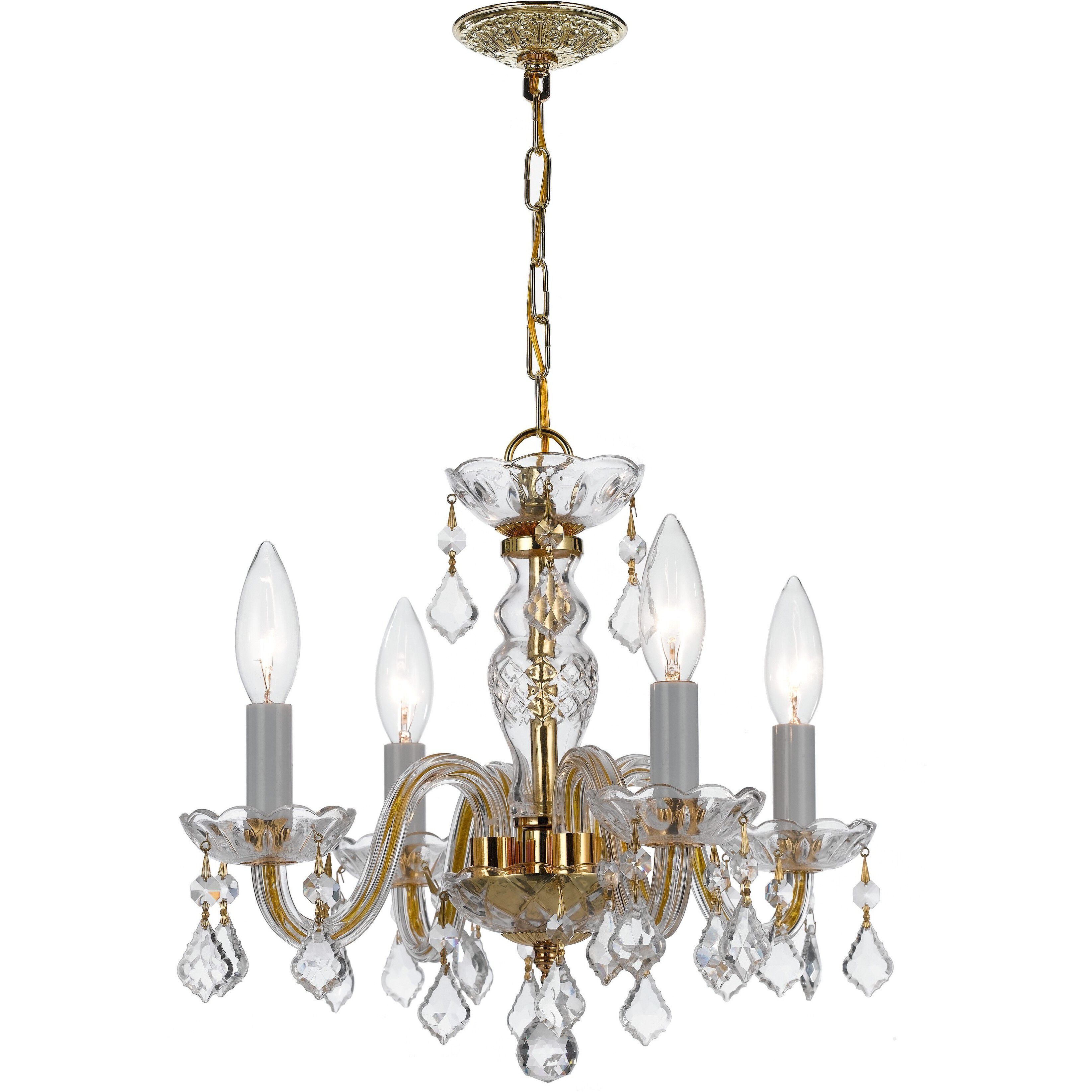 Traditional Crystal 4 Light 15 inch Polished Brass Mini Chandelier Ceiling Light in Clear Spectra
