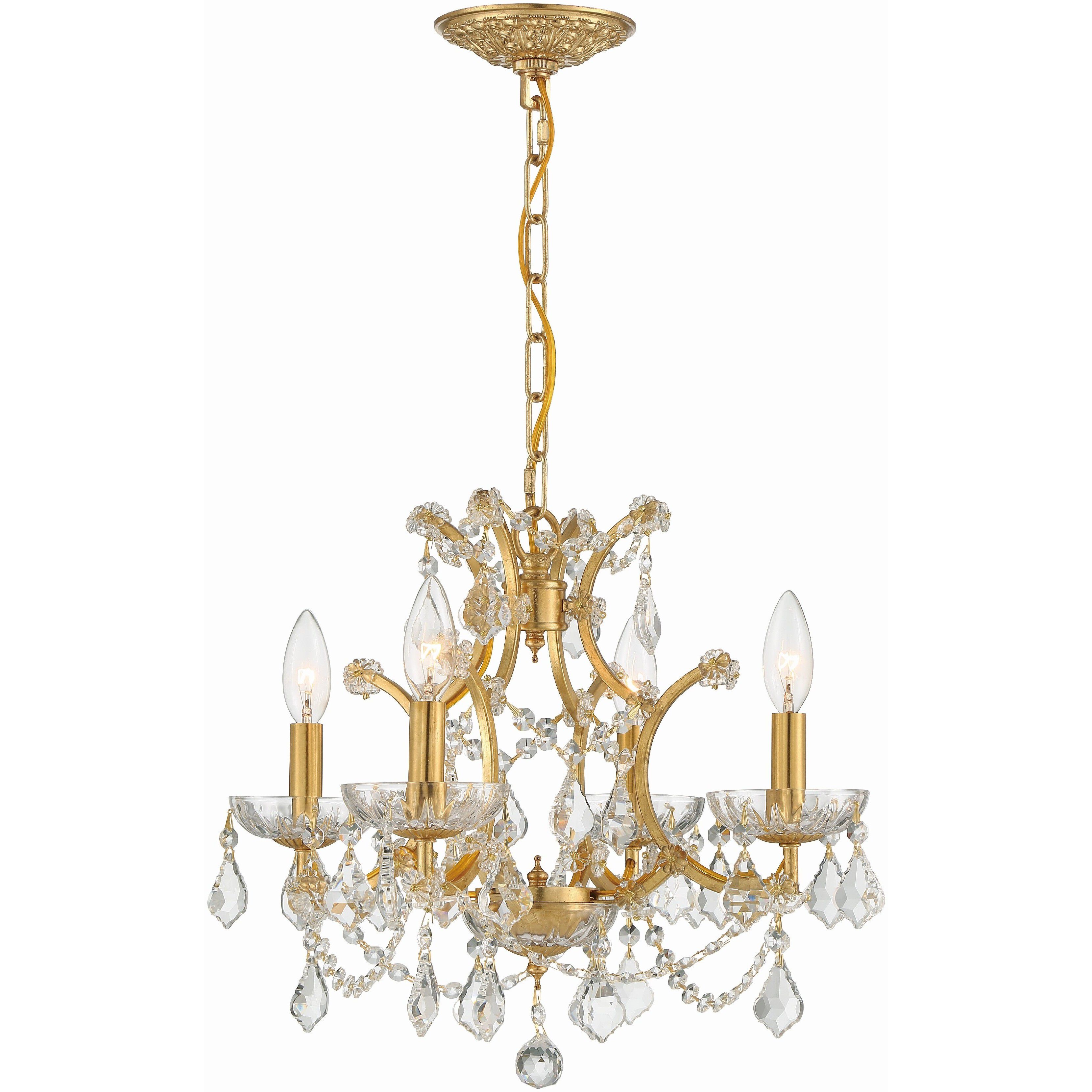 Filmore 4 Light 17.5 inch Antique Gold Mini Chandelier Ceiling Light in Clear Hand Cut