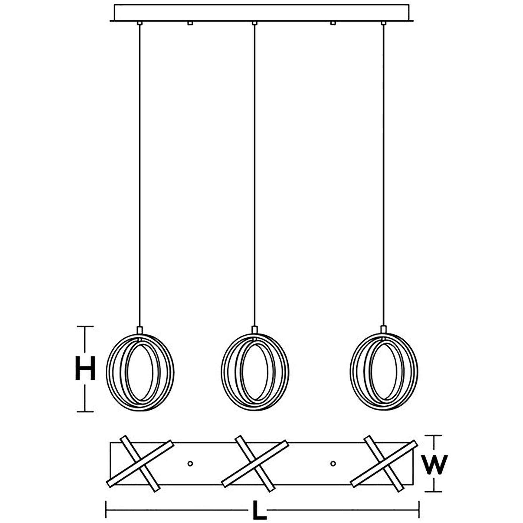 Lock 3 Light 9 inch Satin Nickel Linear Pendant Ceiling Light